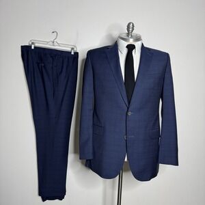 David Donahue Suit Mens 46L W38 L33 Blue Plaid Wool Two Button Ryan CT Canada